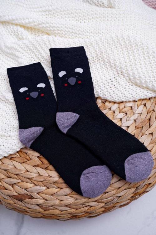 Women's socks warm black with panda